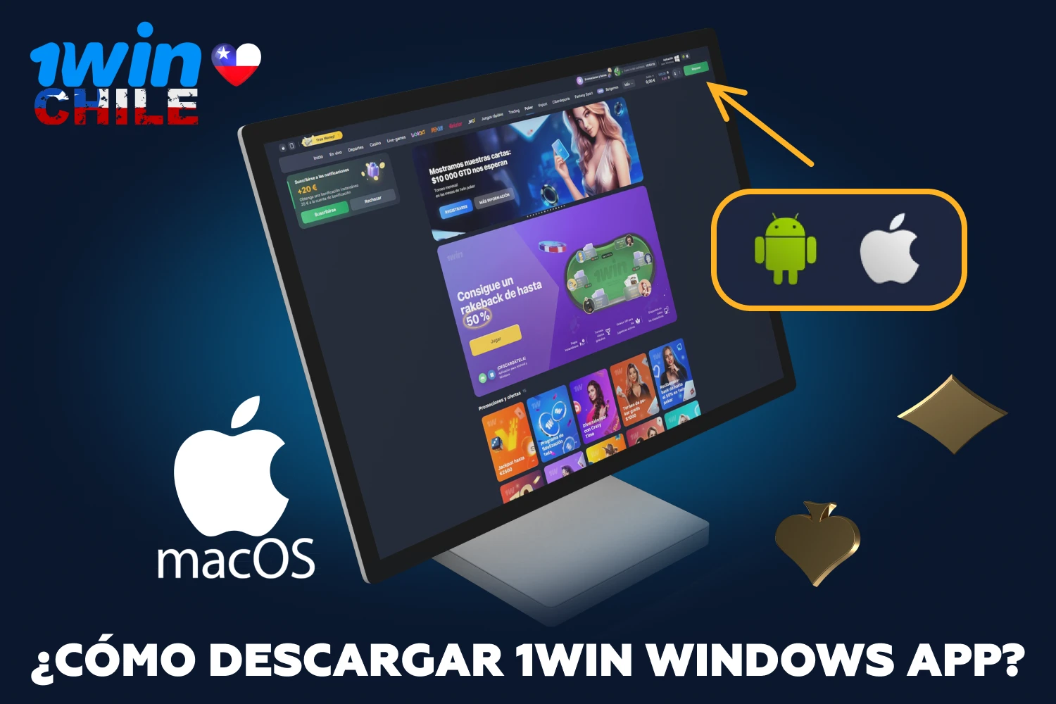 Para Chileans para descargar 1win en un ordenador macOS debe hacer clic en el icono en el menú superior del sitio