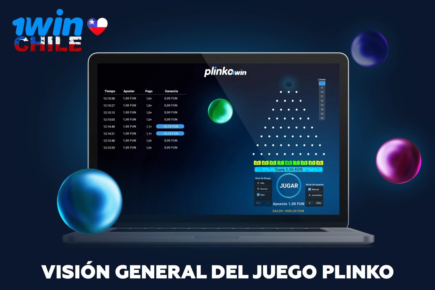 1win Plinko tiene reglas simples, y el algoritmo para jugar en línea por dinero real se lleva a la máxima simplicidad y es muy favorecido por los jugadores de Chile