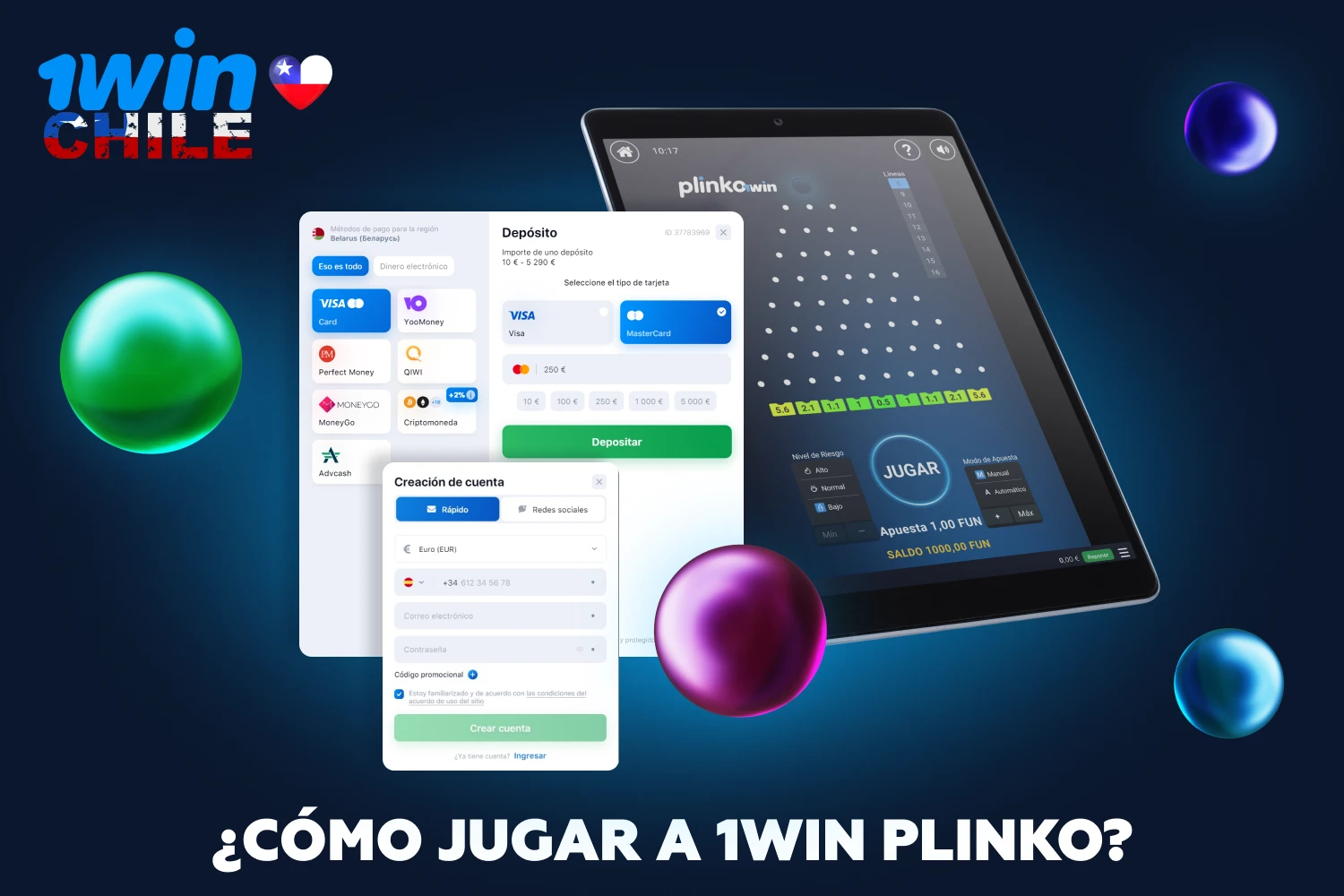 Para jugar a 1win Plinko, los jugadores de Chile deben registrarse, depositar e iniciar el juego