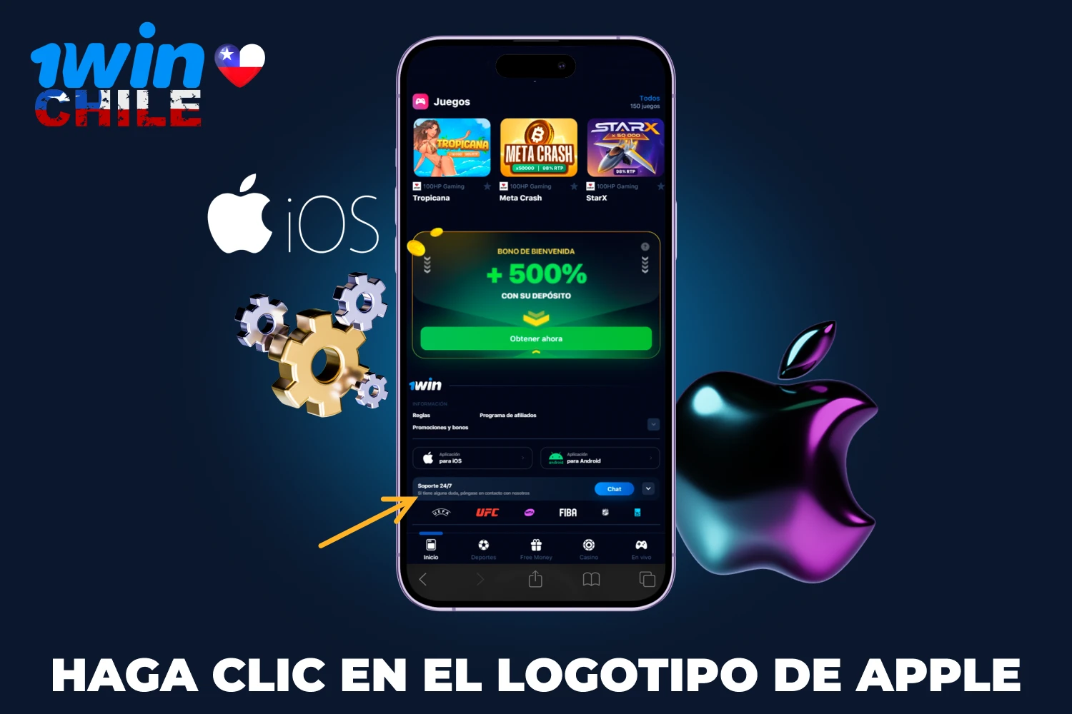 Para instalar la aplicación 1win, los usuarios chilenos deben hacer clic en el ícono iOS