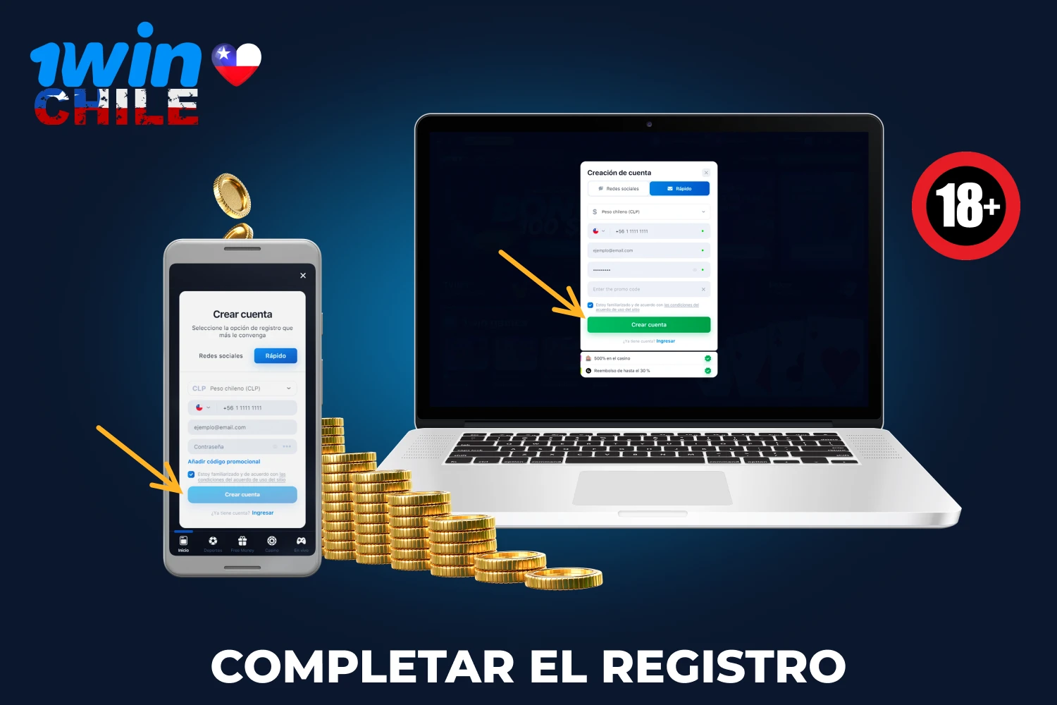 Al completar el registro, los jugadores de Chile tendrán acceso a las apuestas deportivas y a todas las funciones del casino 1win