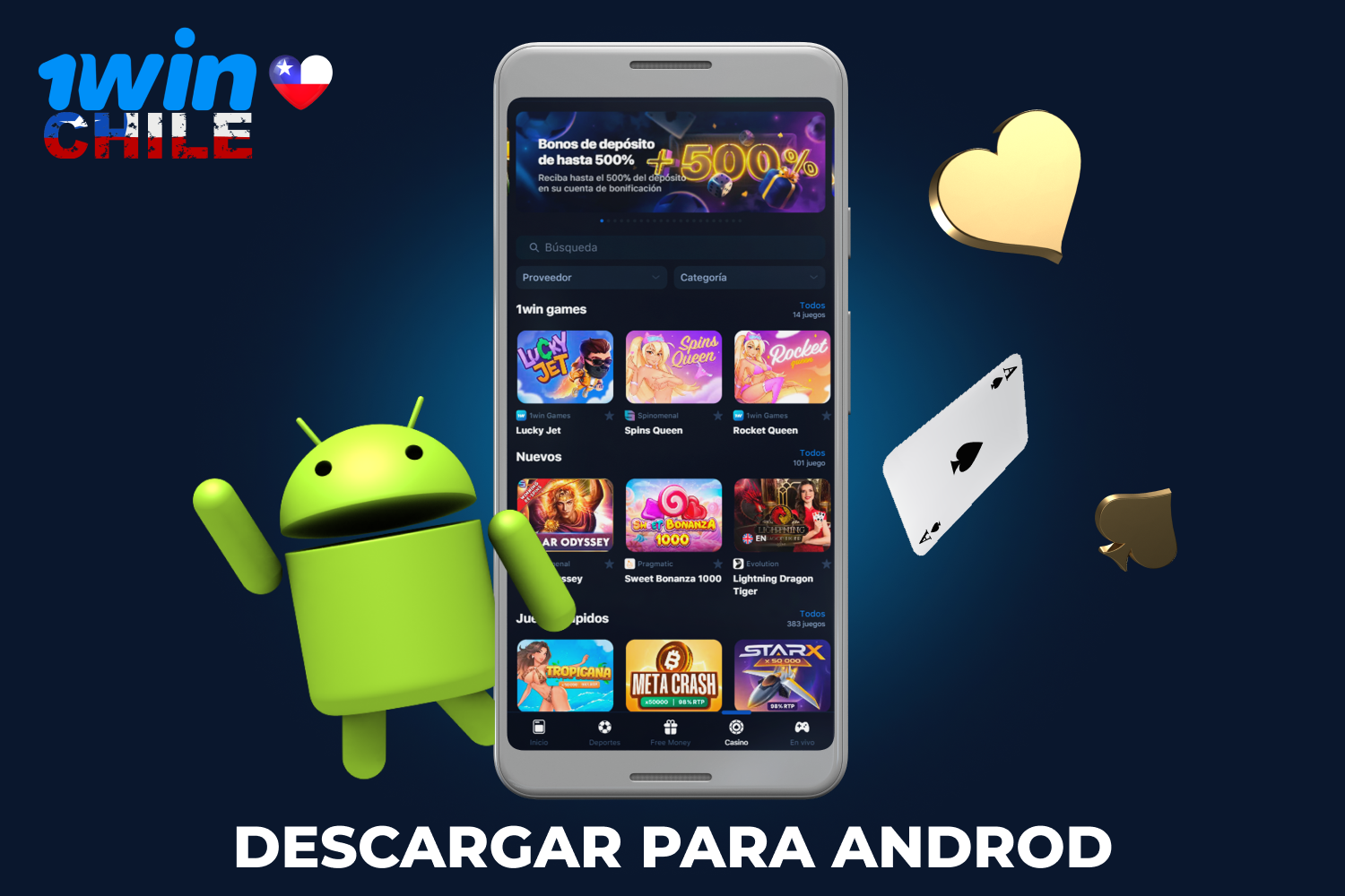 Para descargar la aplicación 1win en un smartphone o tablet Android, el jugador chileno debe seguir unas sencillas instrucciones