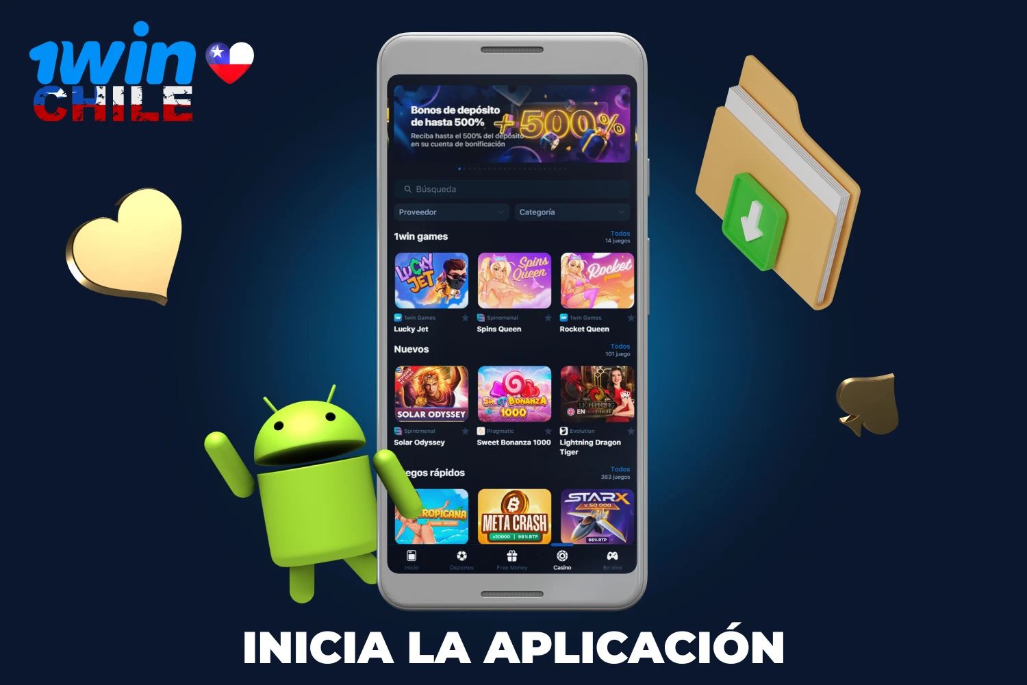 Inicie la aplicación 1win pulsando el icono de la aplicación desde el menú o la pantalla de inicio de su dispositivo Android