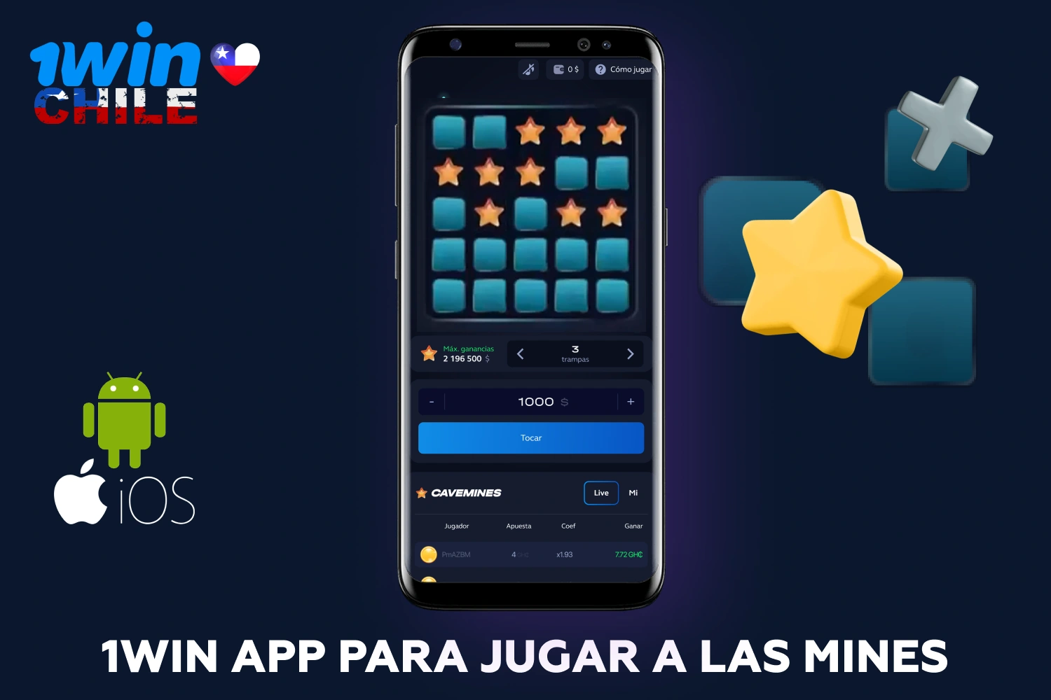 Los jugadores chilenos pueden jugar a Minas 1win a través de una aplicación móvil para Android e iOS