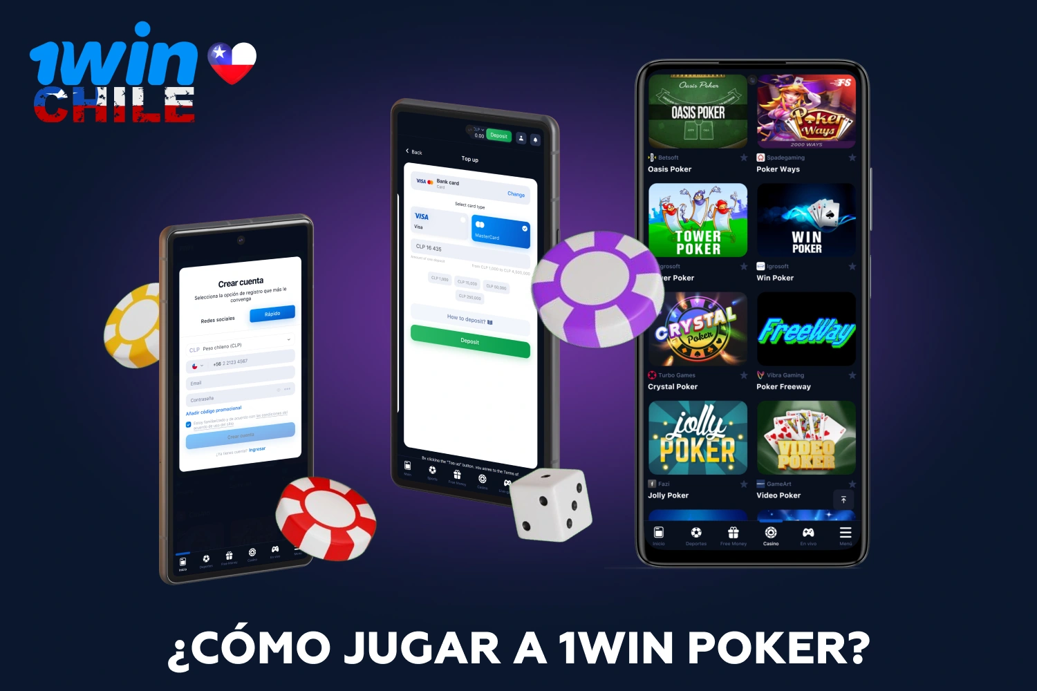 Para jugar en 1win Poker en Chile, regístrese en línea, deposite fondos en su cuenta, seleccione una mesa, lea las reglas y empiece a jugar siguiendo las instrucciones del crupier