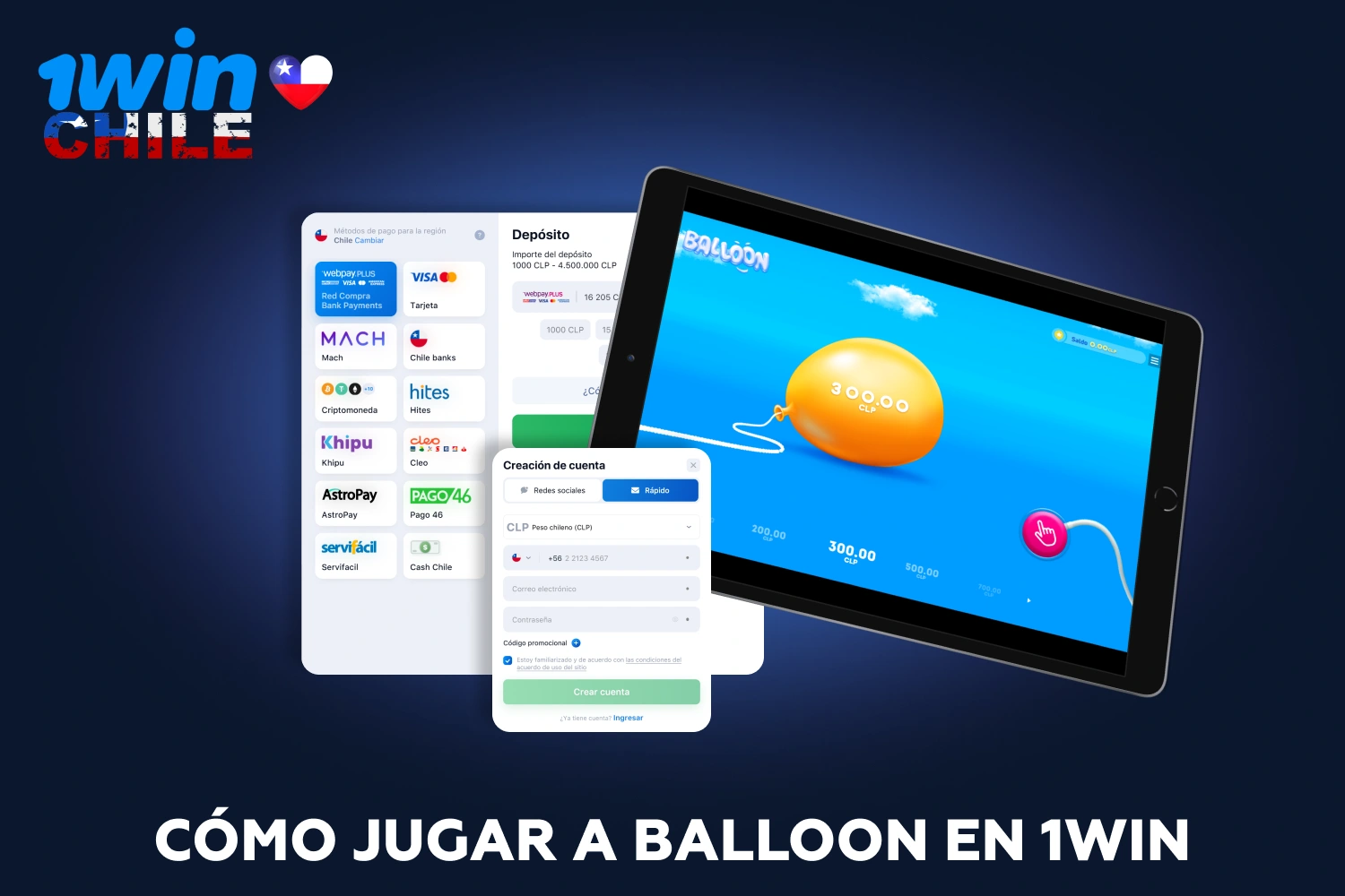 Para jugar a Balloon en 1win, los jugadores chilenos deben registrarse, realizar un depósito, seleccionar una apuesta e inflar el globo para intentar ganar antes de que explote