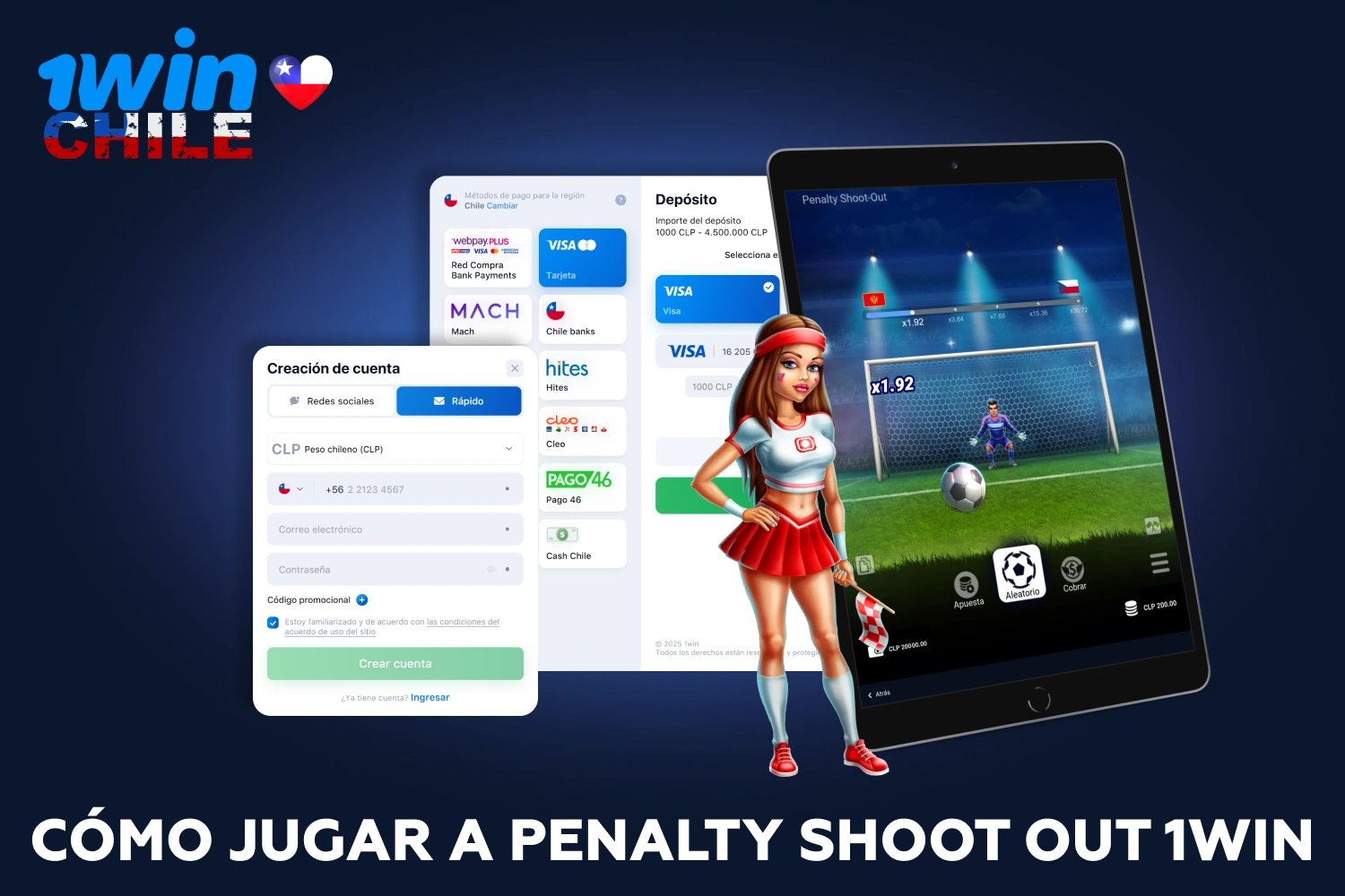 Para jugar a Penalty Shoot Out 1win regístrese, haga un depósito, seleccione su país, fije su apuesta y comience su ronda