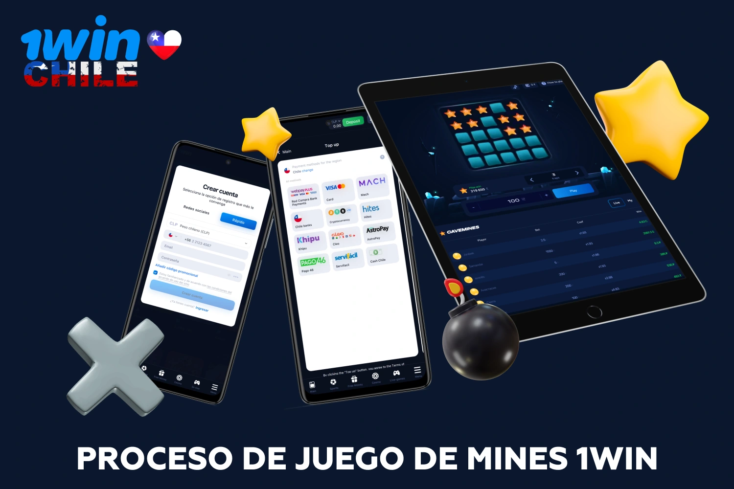 Para jugar a Minas 1win, regístrate, ingresa fondos en tu cuenta, busca el juego, haz tu apuesta y abre casillas, evitando las minas para continuar la ronda