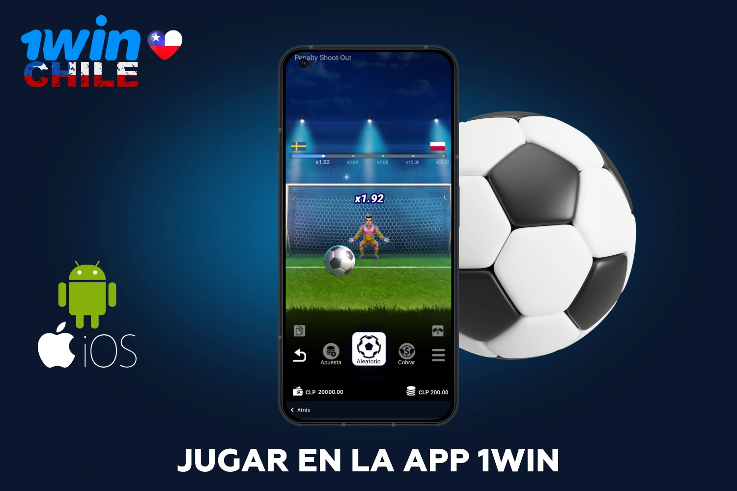 Los jugadores chilenos pueden descargar la aplicación 1win para Android o iOS para jugar Penalty Shoot Out en sus dispositivos móviles